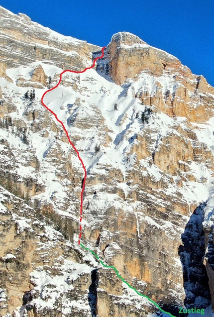 Sennesspitze, Dolomites, Manuel Gietl, Simon Gietl - Sorejina on Sennesspitze (Muntejela de Sénes), Dolomites, first ascended by Manuel Gietl and Simon Gietl on 10-11/01/2021