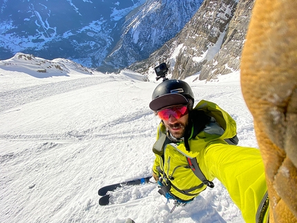 Monte Riet, Bormio, Paolo Marazzi, Giuliano Bordoni, Bruno Mottini - Paolo Marazzi sulla parete SO del Monte Reit il 07/01/2021
