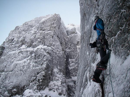 Ben Nevis - Tim Neill making the second ascent of Storm Trooper (VIII,8) on Creag Coire na Ciste, Ben Nevis.