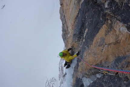 Space Shuttle, Rodelheilspitze, Dolomites - Making the first ascent of Space Shuttle on Rodelheilspitze in the Dolomites (Markus Huber, Peter Zischg, Igor Griesmair)