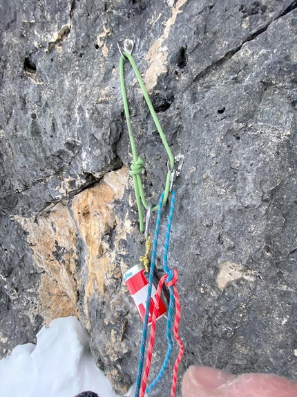 Space Shuttle, Sass dla Lùesa, Dolomiti, Markus Huber, Peter Zischg - Durante l'apertura di Space Shuttle al Sass dla Lùesa, Dolomiti (Markus Huber, Peter Zischg, Igor Griesmair)