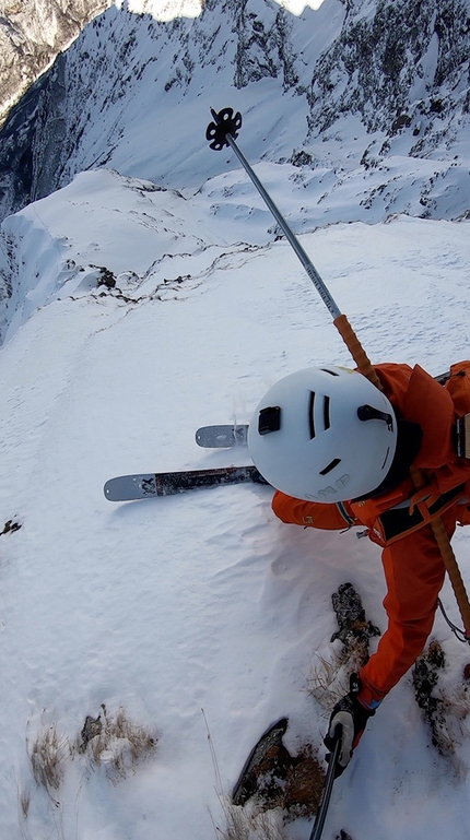 Chaperon, Paul Bonhomme, Xavier Cailhol - Paul Bonhomme and Xavier Cailhol making the first ski descent of the North Face of Chaperon in the French Alps on 19/01/2021