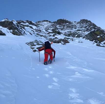 Chaperon, Paul Bonhomme, Xavier Cailhol - Paul Bonhomme and Xavier Cailhol making the first ski descent of the North Face of Chaperon in the French Alps on 19/01/2021