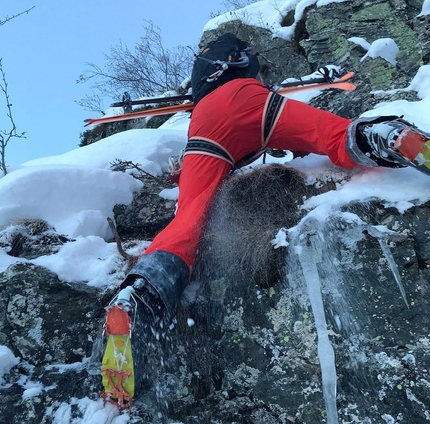 Chaperon, Paul Bonhomme, Xavier Cailhol - Paul Bonhomme and Xavier Cailhol making the first ski descent of the North Face of Chaperon in the French Alps on 19/01/2021