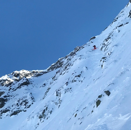 Chaperon, Paul Bonhomme, Xavier Cailhol - Paul Bonhomme and Xavier Cailhol making the first ski descent of the North Face of Chaperon in the French Alps on 19/01/2021