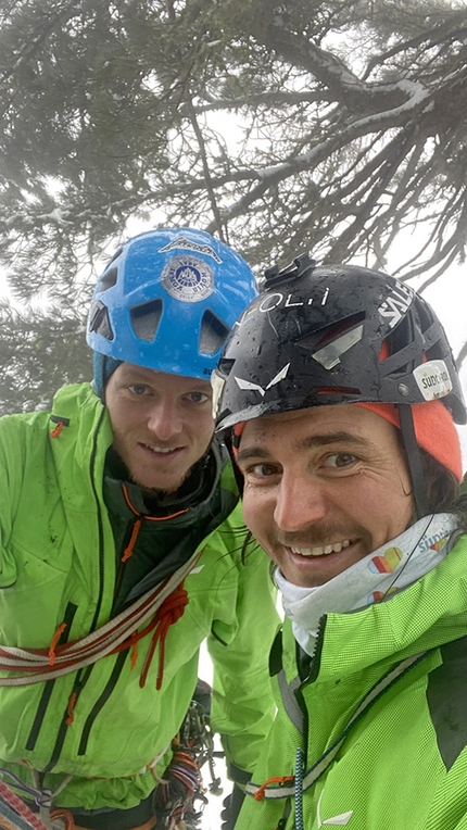 Rein in Taufers, Simon Gietl, Mark Oberlechner - Mark Oberlechner and Simon Gietl while making the first ascent of Dogma at Rein in Taufers (Italy)