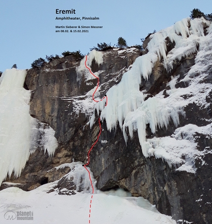 Simon Messner, Martin Sieberer, Eremit, Pinnistal, Stubaital - Eremit in Pinnistal (Stubaital, Austria), first ascended in February 2021 by Simon Messner and Martin Sieberer 