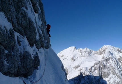 Triglav - L'arrampicata soprattutto su neve, con alcuni sezioni di misto.