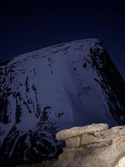 Half Dome, Yosemite, Zach Milligan, Jason Torlano - Half Dome at night, before the ski descent by Jason Torlano and Zach Milligan