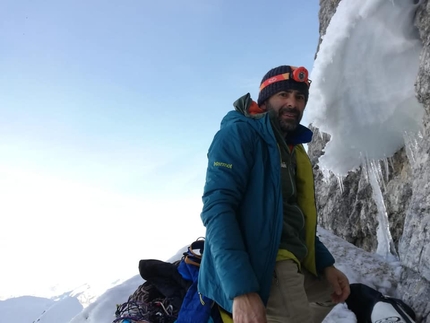 Civetta, Dolomites, Torre d’Alleghe, Nicola Tondini, Lorenzo D'Addario - Nicola Tondini climbing Dulcis in fundo up Torre d’Alleghe in Civetta, Dolomites on 03/03/2021