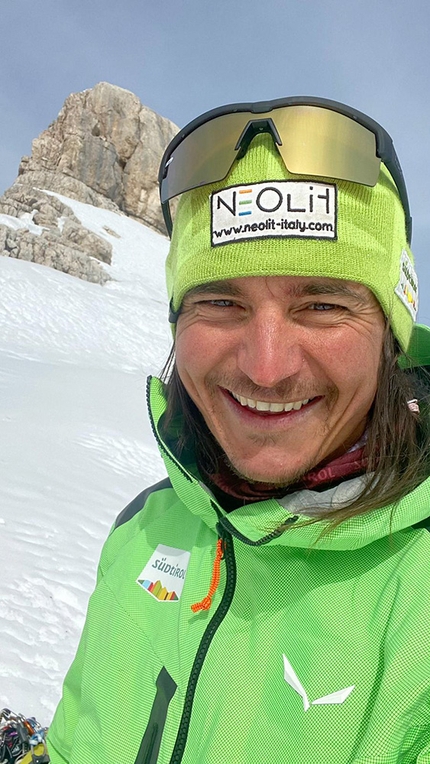 Grande Muro, Sass de la Crusc, Dolomites, Simon Gietl - Simon Gietl making his solo winter ascent of Grande Muro, Sass de la Crusc, Dolomites 