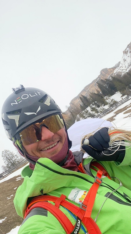 Grande Muro, Sass de la Crusc, Dolomiti, Simon Gietl - Simon Gietl dopo la sua solitaria invernale del Grande Muro, Sass de la Crusc, Dolomiti 