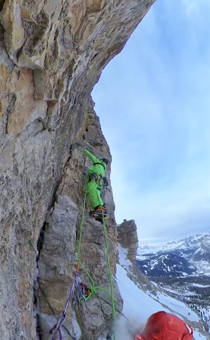 Grande Muro, Sass de la Crusc, Dolomites, Simon Gietl - Simon Gietl making his solo winter ascent of Grande Muro, Sass de la Crusc, Dolomites on Thursday 4 March 2021