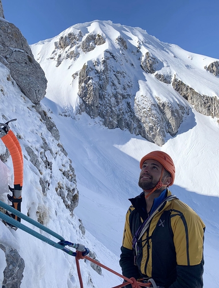 Pizzo Deta, Dolce Ricordo, Giovanni Maria Cianfarani, Massimiliano Facco, Luca Gasparini - Durante l'apertura di Dolce Ricordo al Pizzo Deta nell'Appennino Centrale (Giovanni Maria Cianfarani, Massimiliano Facco, Luca Gasparini 03/03/2021)