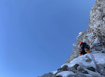 Pizzo Deta, Dolce Ricordo, Giovanni Maria Cianfarani, Massimiliano Facco, Luca Gasparini - Durante l'apertura di Dolce Ricordo al Pizzo Deta nell'Appennino Centrale (Giovanni Maria Cianfarani, Massimiliano Facco, Luca Gasparini 03/03/2021)