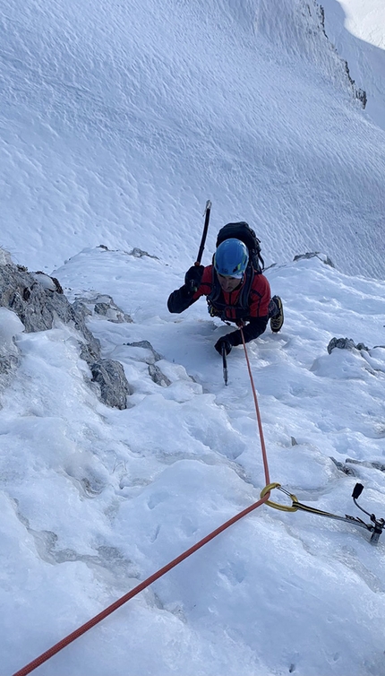 Pizzo Deta, Dolce Ricordo, Giovanni Maria Cianfarani, Massimiliano Facco, Luca Gasparini - Durante l'apertura di Dolce Ricordo al Pizzo Deta nell'Appennino Centrale (Giovanni Maria Cianfarani, Massimiliano Facco, Luca Gasparini 03/03/2021)