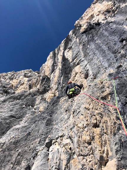 Brenta Dolomites, Sfulmini, Franco Nicolini, Davide Galizzi - Making the first ascent of La Piccozza nella Roccia up Punta Centrale dei Sfulmini in the Brenta Dolomites (Davide Galizzi, Franco Nicolini))