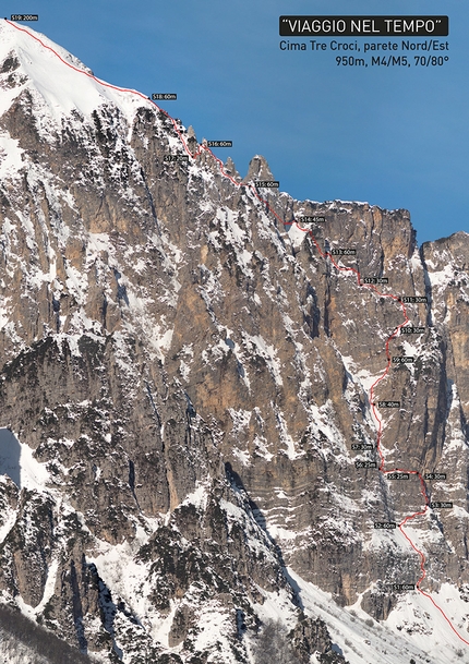 Piccole Dolomiti, Cima Tre Croci, Viaggio nel Tempo, Matteo Rini, Matthias Stefani - Viaggio nel Tempo al Contrafforte NNE di Cima Tre Croci (1939m) nelle Piccole Dolomiti (Matteo Rini, Matthias Stefani 06/01/2020)