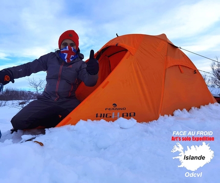 Islanda, traversata invernale, Giorgio Sedda - Giorgio Sedda durante la Traversata invernale dell'Islanda in solitaria. 'Durante il giorno percepisco temperature che vanno oltre i -30°C, mentre la sera, la realtà all'interno della tenda non è migliore di -15°C, con punte registrate di -18°C.'