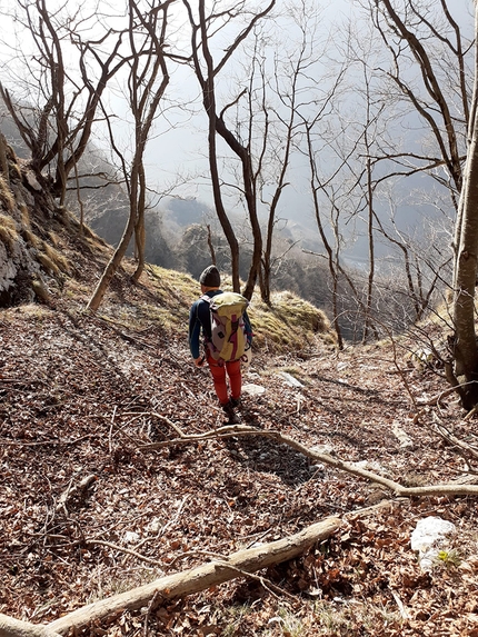 Monte Pubel, Valsugana, Francesco Leardi, Fausto Maragno - Durante l'apertura di Il mondo parallelo di Aki sulla parete dell’Edera al Monte Pubel in Valsugana