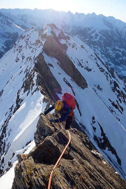 Virger Nordkette, Vittorio Messini, Matthias Wurzer - Vittorio Messini and Matthias Wurzer making the winter traverse of the Virger Nordkette in Austria from 02-03/03/2021