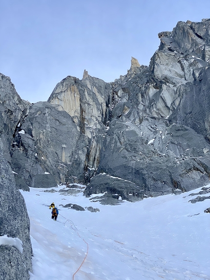 Flammes de Pierre, Mont Blanc, Aymeric Clouet, Mathieu Maynadier, Charles Noirot  - The first ascent of T’enflammes pas on Pointe Michel Micheline, NW Face of Flammes de Pierre in the Mont Blanc massif (Aymeric Clouet, Mathieu Maynadier, Charles Noirot 03/2021)