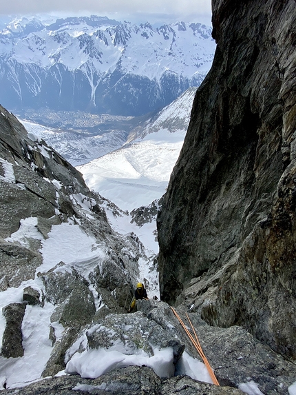 Flammes de Pierre, Mont Blanc, Aymeric Clouet, Mathieu Maynadier, Charles Noirot  - The first ascent of T’enflammes pas on Pointe Michel Micheline, NW Face of Flammes de Pierre in the Mont Blanc massif (Aymeric Clouet, Mathieu Maynadier, Charles Noirot 03/2021)