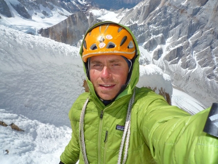 Colin Haley - Colin Haley - a self portrait during the first solo ascent of Cerro Standhardt, Patagonia, via the route Exocet (500m, WI5, 5.9).