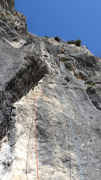 Monte Colodri, Arco, Italy, Francesco Salvaterra, Marco Pellegrini - Making the first ascent of Via per Giuliano on the South Face of Monte Colodri, Arco (Francesco Salvaterra, Marco Pellegrini)
