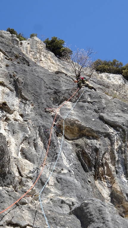 Monte Colodri, Arco, Italy, Francesco Salvaterra, Marco Pellegrini - Making the first ascent of Via per Giuliano on the South Face of Monte Colodri, Arco (Francesco Salvaterra, Marco Pellegrini)