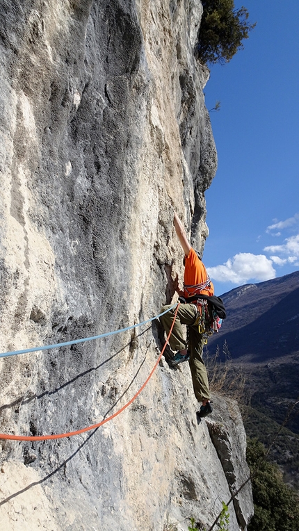 Monte Colodri, Arco, Italy, Francesco Salvaterra, Marco Pellegrini - Making the first ascent of Via per Giuliano on the South Face of Monte Colodri, Arco (Francesco Salvaterra, Marco Pellegrini)