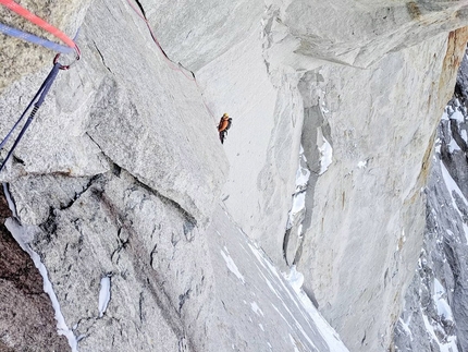 Aiguille de Pélerins, John McCune, Will Sim, Above and Beyond - John McCune and Will Sim making the first ascent of Above and Beyond on Aiguille de Pélerins in the Mont Blanc massif