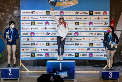 Coppa del Mondo Boulder 2021, Meiringen - 2. Oriane Bertone 1. Janja Garnbret 3. Natalia Grossman, Coppa del Mondo Boulder 2021 a Meiringen