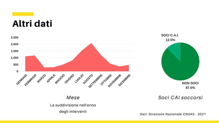 Corpo Nazionale Soccorso Alpino e Speleologico, CNSAS - I dati del Soccorso Alpino 2020: la suddivisione nell'anno degli interventi