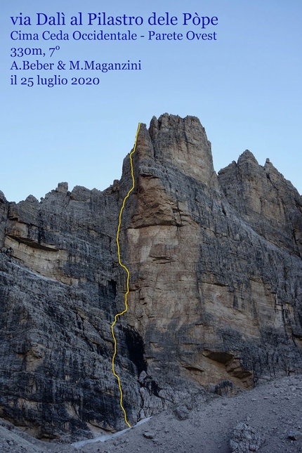 Dolomiti di Brenta, Via Dalì, Cima Ceda, Alessandro Beber, Marco Maganzini - La linea di Via Dalì alla Cima Ceda Occidentale, Dolomiti di Brenta (Alessandro Beber, Marco Maganzini 25/07/2020)