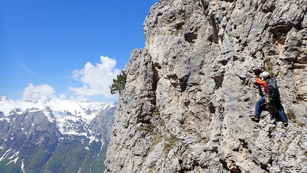 Pale di San Lucano, Dolomiti, La Grande Traversata, Valle dei Sogni, Santiago Padròs, Diego Toigo - Pale di San Lucano, Dolomiti: Diego Toigo arrivando in cima dello Spiz di Lagunaz dopo la cresta di Milarepa