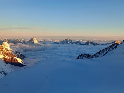 Monte Rosa Traverse, Andrea Lanfri, Massimo Coda - The Matterhorn seen from Capanna Margherita by Andrea Lanfri and Massimo Coda making the Monte Rosa traverse