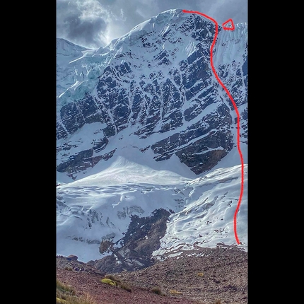 Concha de Caracol, Peru, Anna Pfaff, Andres Marin, Alex Torres - The line of Pan y Ácido on the South Face of Concha de Caracol in Peru, first climbed by Anna Pfaff, Andres Marin and Alex Torres on 13-14/07/2021