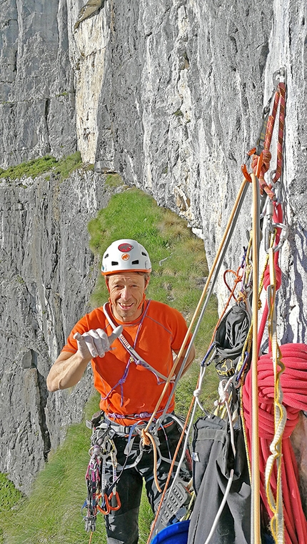 Val Trementina, Paganella, Rolando Larcher, Luca Giupponi - Luca Giupponi in partenza della seconda parte di Gate to Fly in Val Trementina (Paganella)