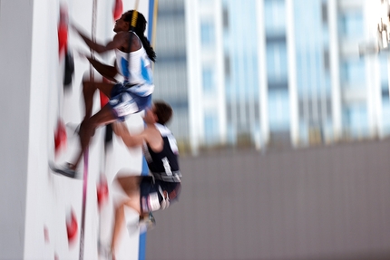 Sport climbing Tokyo 2020 - Mickael Mawem of France at the Tokyo 2020 men's Combined final.