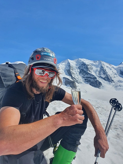 Piz Palü, Adesso Bashta, David Hefti, Matteo De Zaiacomo - Matteo De Zaiacomo dopo l'apertura di Adesso Bashta su Crap Pers (3146m), Piz Palü, Bernina