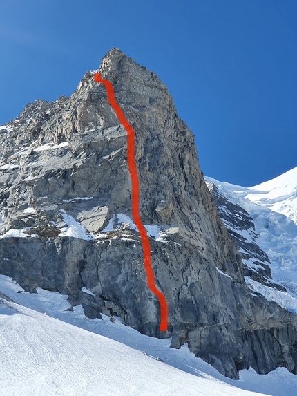 Piz Palü, Adesso Bashta, David Hefti, Matteo De Zaiacomo - Il tracciato di Adesso Bashta su Crap Pers (3146m), Piz Palü, Bernina aperta da David Hefti e Matteo De Zaiacomo