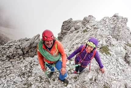 Christoph Hainz, Tre Cime di Lavaredo, Skyline, Dolomiti, Alessandro Beber - Christoph Hainz con Gerda Schwienbacher sulla loro Skyline, Tre Cime di Lavaredo, Dolomiti