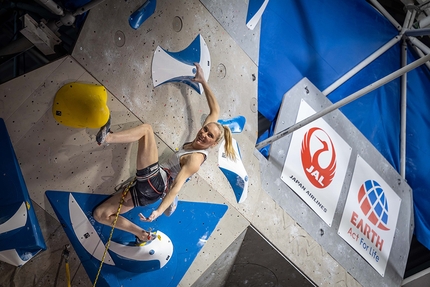 Janja Garnbret - Janja Garnbret waves to the crowd before winning the Lead World Cup 2021 at Kranj in Slovenia.