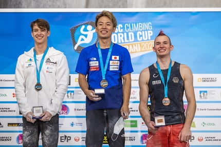 Kranj, Lead World Cup 2021 - Men's podium Kranj 2021: 2. Luka Potocar 1. Masahiro Higuchi 3. Sebastian Halenke