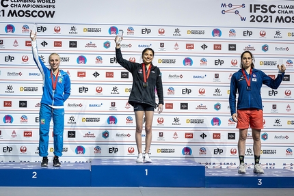 Campionato del Mondo Boulder, Mosca, Russia - 2. Camilla Moroni 1. Natalia Grossman 3.Stasa Gejo, Campionato del Mondo Boulder 2021, Mosca, Russia