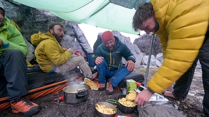 Greenland, Nicolas Favresse, Sean Villanueva O'Driscoll, Jean-Louis Wertz, Aleksej Jaruta - Aleksej Jaruta quickly learning the Belgian art of making fries, with Nicolas Favresse, Sean Villanueva O'Driscoll and Jean-Louis Wertz