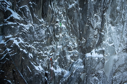 Petit Dru, Simon Gietl, Roger Schäli, North6 - Simon Gietl and  Roger Schäli climbing the north face of Petit Dru