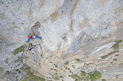 40 on the Rock, Punta Argennas, Sardegna, Rolando Larcher - Rolando Larcher sul 7° tiro di '40 on the Rock', Punta Argennas, Sardegna