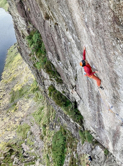Steve McClure, Lexicon - Steve McClure making the second ascent of Lexicon, the E11 trad climb at Pavey Ark in England